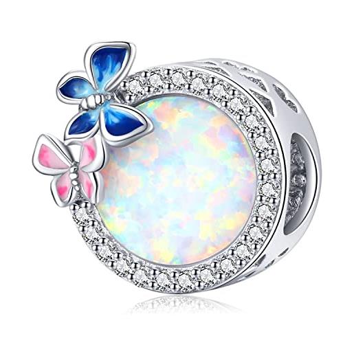 ZaliOan charm compatibili con bracciali，ciondoli in argento sterling 925- primavera delle farfalle opale