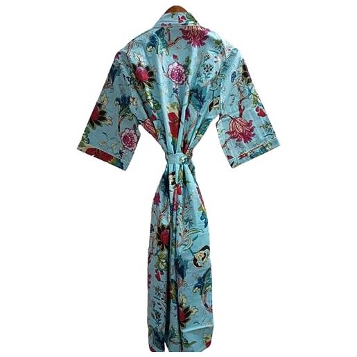 RAJBHOOMI HANDICRAFTS kimono da donna, alla moda, stampato, in cotone, tunica leggera, azzurro cielo. , xx-large