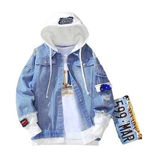 Andyxin men denim jacket streetwear hip hop men's hooded jean jackets male casual outerwear sky blue s