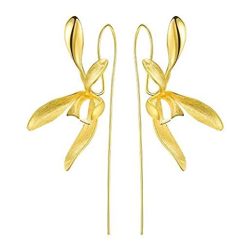 Springlight ✦ regalo di natale ✦ orecchini Springlight in argento 925 da appendere, eleganti orecchini di lusso con grandi fiori di orchidea, fatti a mano, gioielli da donna per donne. , argento sterling