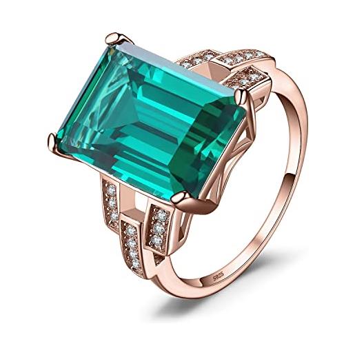JewelryPalace 5.9ct anelli grandi donna argento 925 simulato smeraldo, solitario anello con pietra verde rettangolo, classico fedine donna in oro rosa, promessa anello da cocktail gioielli donna