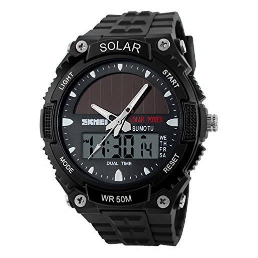 SKMEI 1049a - orologio sportivo da uomo a energia solare led, analogico, digitale, colore: nero