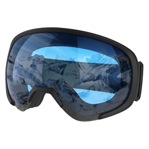 Yeerain maschera da sci, maschera sci uomo donna occhiali da sci otg per occhiali da vista, maschera snowboard anti-uv, anti-nebbia specchiato sfericamente occhiali sci-argento scuro