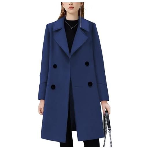 DayaEmmoTQ - cappotto/trench da donna doppiopetto, media lunghezza, sciancrato, con risvolto, stile casual classico, alla moda, blu, xxl