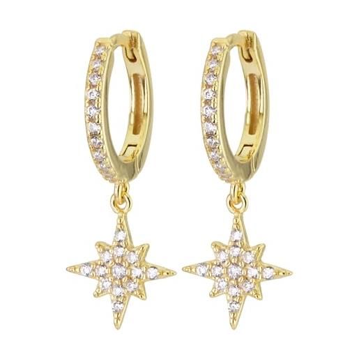 Uniqa jewels orecchini stella pendenti cerchio donna argento sterling 925 con stella orecchini a cerchio con ciondolo a forma di stella piccola cz per donna ragazza