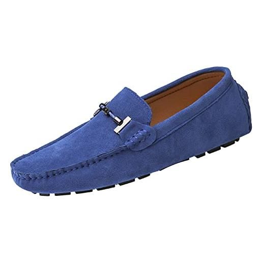 SMajong uomo mocassini pelle scamosciato scarpe di guida comfort scarpe oxford classico penny loafers moda pantofole, blu reale 41.5 eu