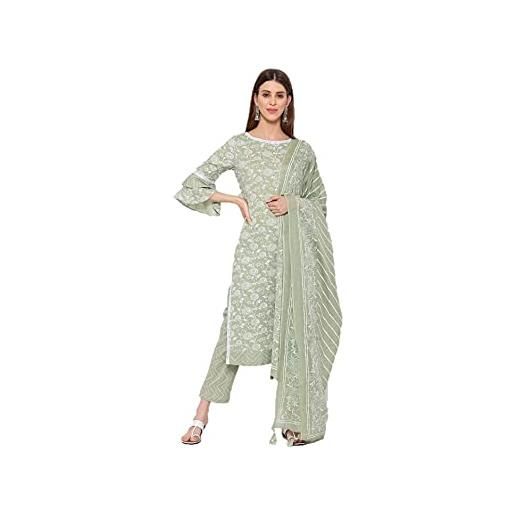 Vastraghar kurta set per donne con dupatta party wear indiano designer abiti kurti top tunica kurta con palazzos pantaloni set, verde: 4. , xxx-large