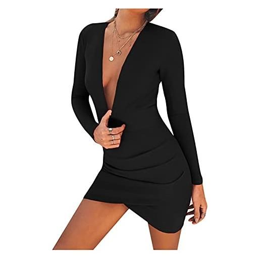 Dawwoti delle donne mini vestiti club sexy profondo scollo a v hollow out back vestito da partito aderente