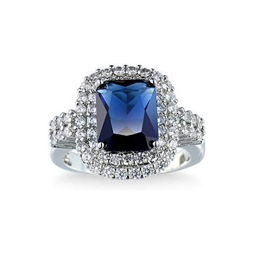 Hoisy promessa di matrimonio, anello pietra rettangolo rettangolare placcato argento blu reale misura 22