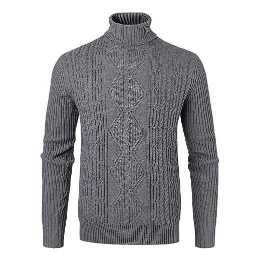 Yukirtiq maglione da uomo a collo alto invernale maglia manica lunga casual basic maglione dolcevita maglioni costine, grigio, m