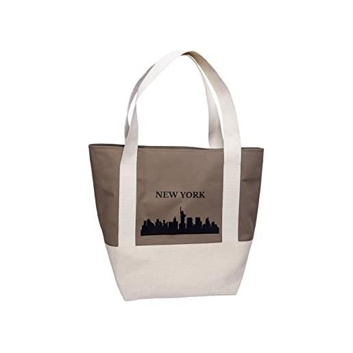 NEW HOPE borsa shopper bicolore moderna con scritta new york, donna, nero/marrone