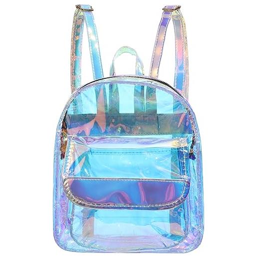 TENDYCOCO zaino iridescente trasparente zaino scuola ologramma bookbag zaino trasparente per le donne ragazze, come mostrato nell'immagine. , 28 * 23 * 9 cm