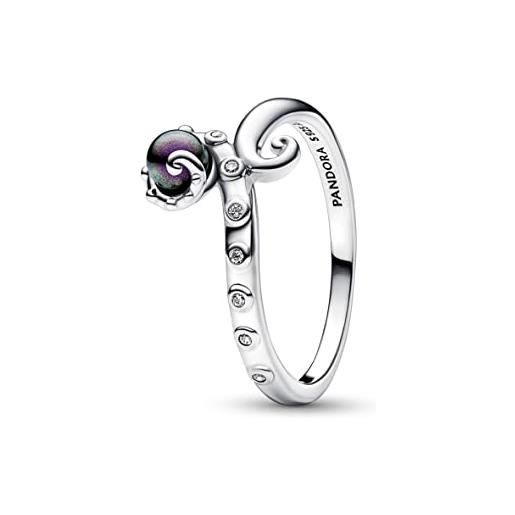 Pandora disney anello in argento sterling a forma di polpo de la sirenetta con zirconia cubica trasparente e perla artificiale laccata viola, 58