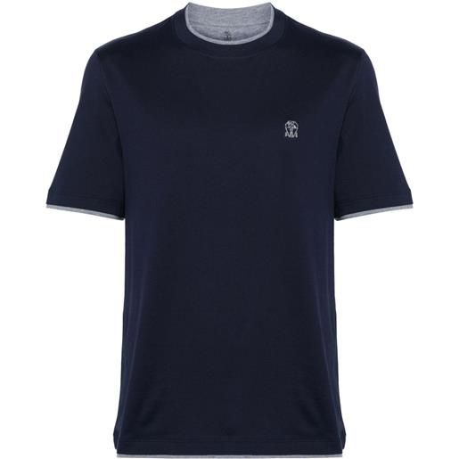 Brunello Cucinelli t-shirt a strati con ricamo - blu