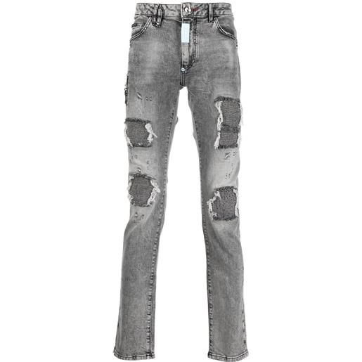 Philipp Plein jeans slim con strappi - grigio