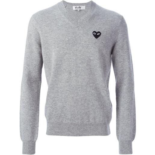 Comme Des Garçons Play maglione con scollo a v con applicazione logo - grigio