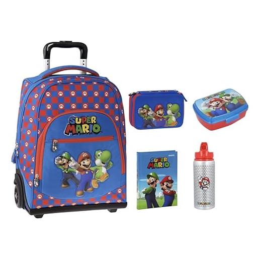 Super Mario schoolpack zaino trolley big, astuccio 3 zip borsello scuola, diario 12 mesi, borraccia, portamerende