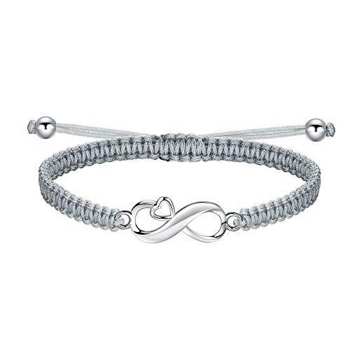 JENDEAR SHINE bracciale infinito in argento 925, bracciale in corda intrecciata fatto a mano per donne ragazze compleanno amicizia coppia gioielli regali