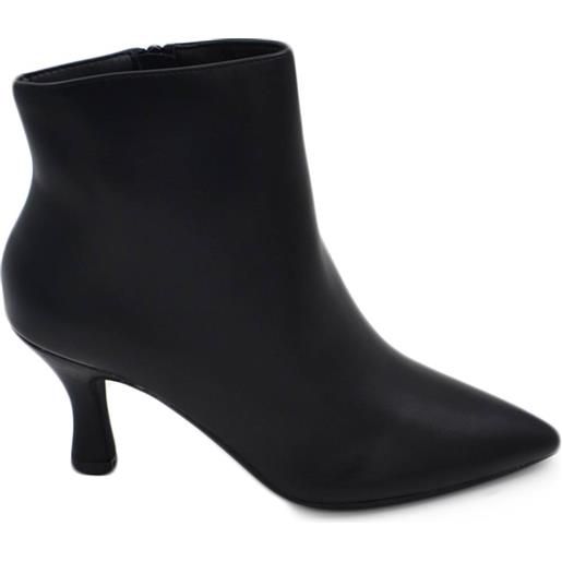 Malu Shoes scarpe tronchetto donna pelle nera basso alla caviglia con tacco a spillo basso 5 cm linea basic zip