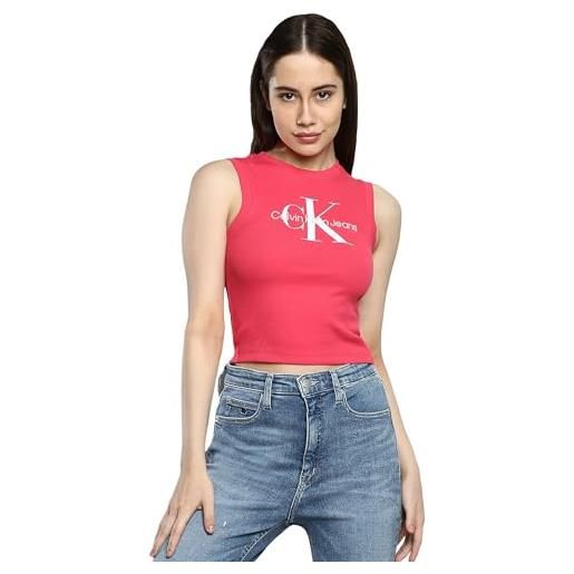 Calvin Klein jeans t-shirt senza maniche da donna marca, modello archival monologo rib tank, realizzati in cotone rosa