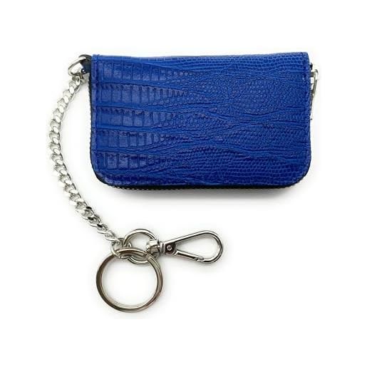 PASSIONE portachiavi borsellino con cerniera- multifunzione - porta-monete-carte-chiavi-auto - catena da appendere in vita - vera pelle - made in italy (blu)