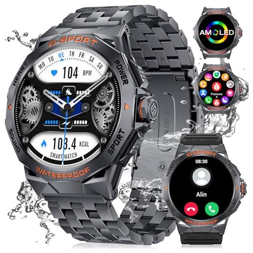 ESFOE militare smartwatch uomo chiamate con 2 cinturini, 1,43 amoled hd display, ip68 impermeabile, 100+ modalità sport, 24h monitor del sonno fitness orologio smart watch per android ios
