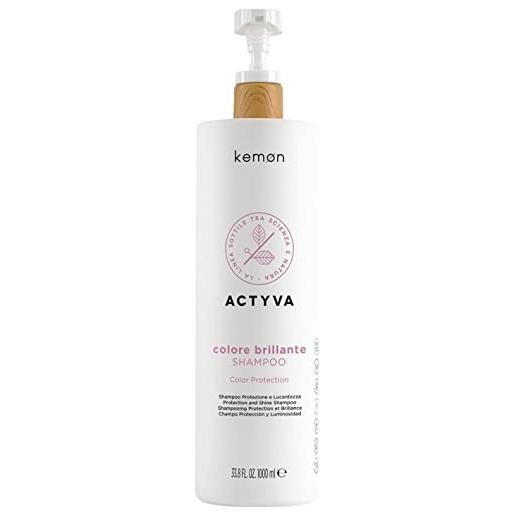 Kemon - actyva colore brillante shampoo, azione emolliente e rivitalizzante per capelli colorati, con frutti rossi, filtro uv - 1000 ml