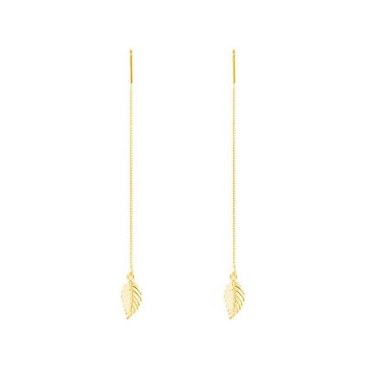 SLUYNZ 925 argento foglia penzolare orecchini catena per le donne girls long threader orecchini nappa (b-gold plated)