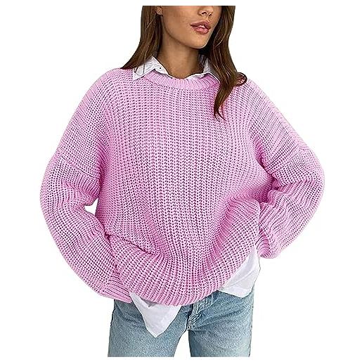 Generic donna autunno e inverno nuovo casual capispalla allentato pullover girocollo manica lunga maglione lavorato a maglia maglione di lana mens maglioni, rosa, l