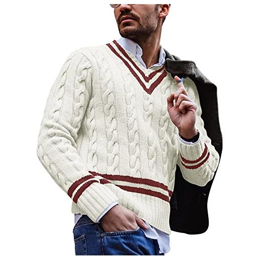 FGAITH maglione uomo lavorato a maglia scollo a v a righe autunno e inverno morbido e confortevole casual vacanze d-green l