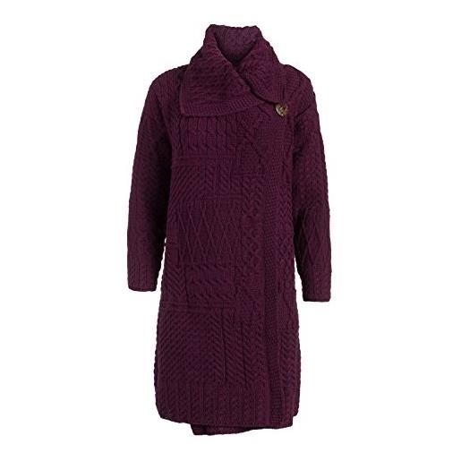 SAOL cardigan lungo da donna irlandese caitriona, 100% lana merino, cappotto singolo - rosa - s