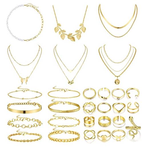 Kakonia 29pz oro anelli bracciale oro per le donne oro puro initial collana layered collana set per le donne