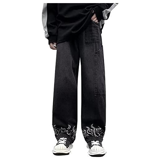 AIEOE jeans da ragazzo y2k baggy pantaloni a gamba larga, in denim, per adolescenti, hip hop, streetwear, vintage, casual, jeans dritto, taglio cargo s-3xl, c01# grigio, m