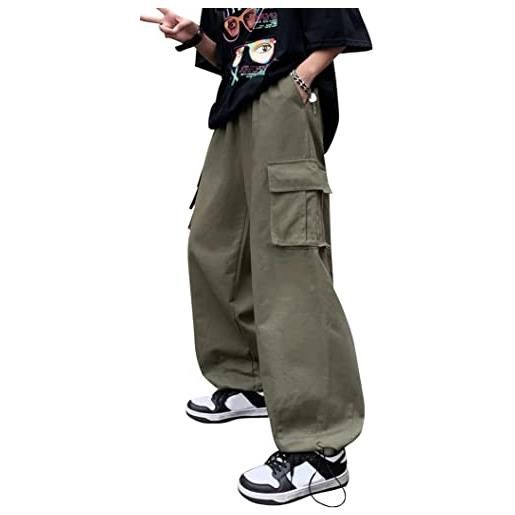 AIEOE y2k, pantaloni cargo vintage baggy jeans a gamba larga, streetwear hip hop cargo, pantaloni casual dritti bootcut jeans - 155 - 185 cm, c03# verde militare, xl