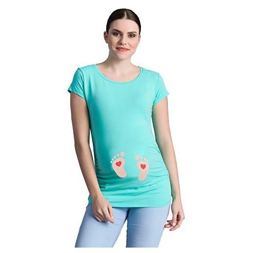 M.M.C. impronta bambino - simpatica graziosa t-shirt premaman manica corta per la gravidanza (verde scuro, large)