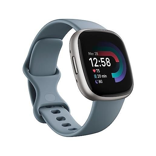 Fitbit versa 4, waterfall blue/platinum, smartwatch unisex-adult, blu avio/alluminio grigio platino, one size