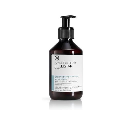 Collistar attivi puri hair shampoo acido ialuronico, idratante, uso frequente, per tutti i tipi di capelli, 250 ml