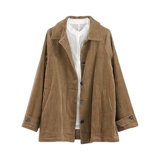 FTCayanz donna giacca velluto a coste invernali manica lunga camicia giacche elegante classica cappotto con tasca caffè l
