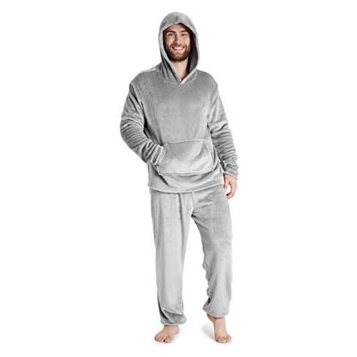 CityComfort pigiama uomo invernale pile caldo con cappuccio, pigiami due pezzi lunghi m - 2xl, idee regalo di natale (marina militare, l)