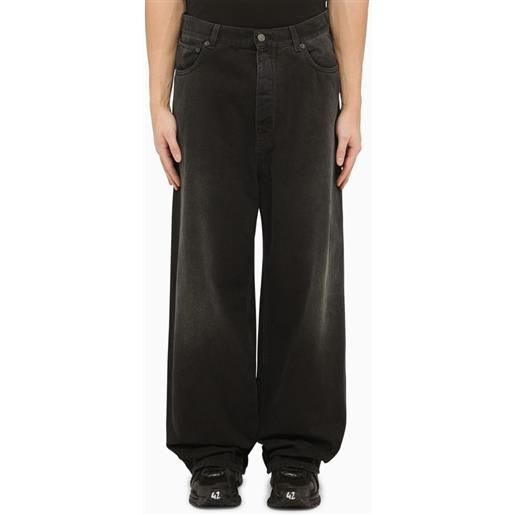 Balenciaga pantalone baggy in denim nero con size stickers