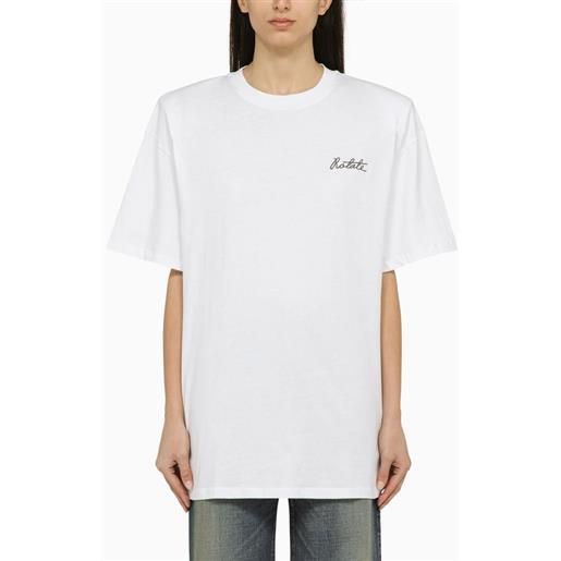 ROTATE Birger Christensen t-shirt oversize bianca in cotone con spalline imbottite