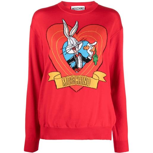 Moschino maglione bugs bunny con intarsi - rosso