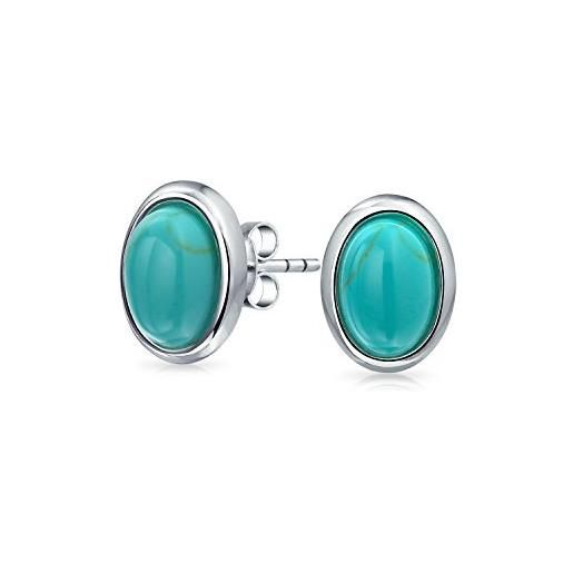 Bling Jewelry tradizionale classico gemma stabilizzato blu turchese ambra lunetta impostare cupola pulsante ovale orecchini per le donne. 925 sterling silver