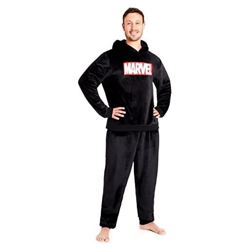 Marvel pigiama uomo pile - pigiama da uomo invernale con cappuccio(nero, xl)