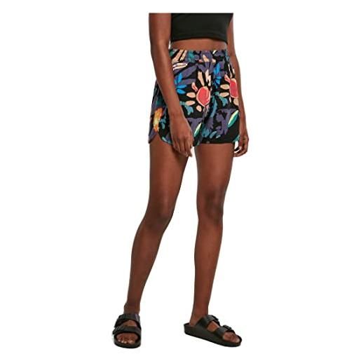 Urban classics pantaloncini donna sportivi con motivi floreali in viscosa, senza cerniere, blackfruity xl