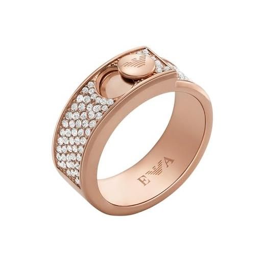 Emporio Armani anello a fascia da donna in acciaio color oro rosa con cristalli incastonati, egs3092221