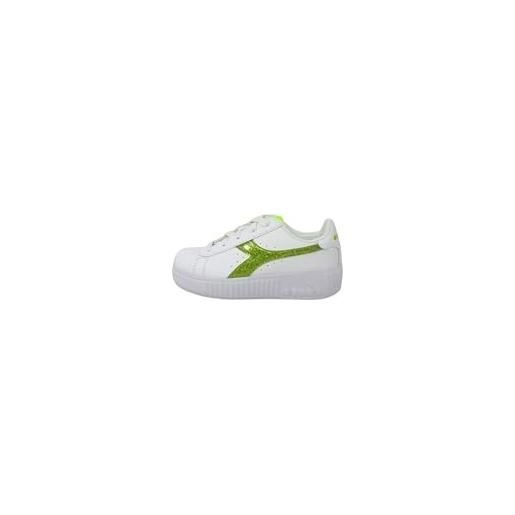Diadora game step p lacquered ps, scarpe da ginnastica, bianco (white acid lime), 34 eu