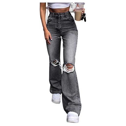 SalmophC jeans skinny strappati da donna jeans skinny con fondo a campana strappati a vita alta pantaloni slim fit in denim alla moda