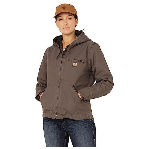 Carhartt women's loose fit washed duck sherpa-lined jacket, taupe gray, small