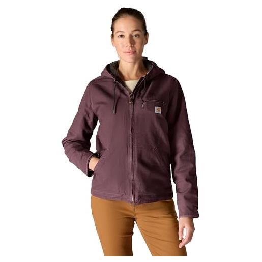Carhartt giacca da donna con fodera in sherpa, vestibilità ampia, effetto slavato, blackberry. , l